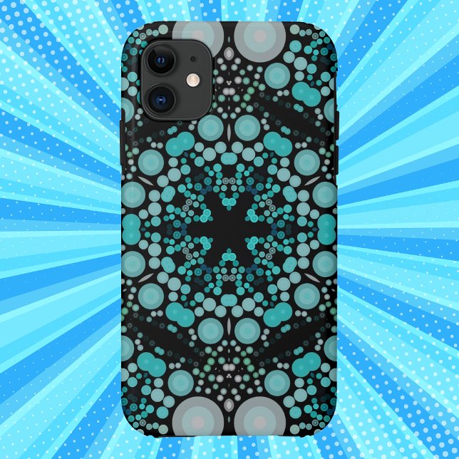 Dot Mandala Blume Blue Green und Grau Case-Mate iPhone Hülle (Von Creator hochgeladen)