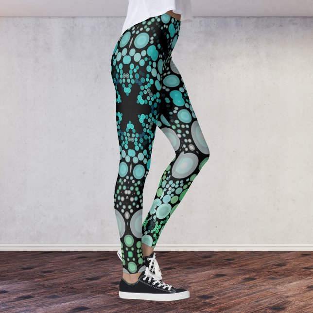 Dot Mandala Blume Blue Green und Grau Leggings (Von Creator hochgeladen)