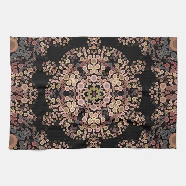 Dot Mandala Blume Brown und Grau Geschirrtuch (Horizontal)