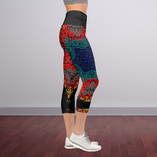 Dot Mandala Blume Gelb Blau und Rot Capri Leggings
