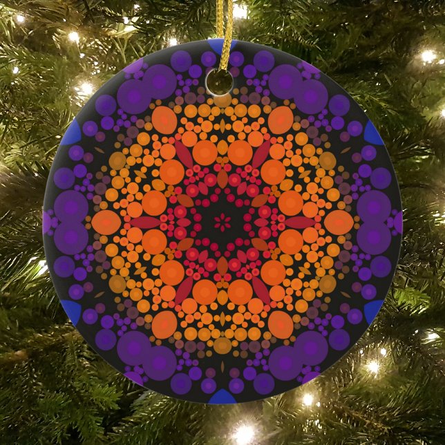 Dot Mandala Blume Gelb Lila und blau Keramik Ornament (Von Creator hochgeladen)