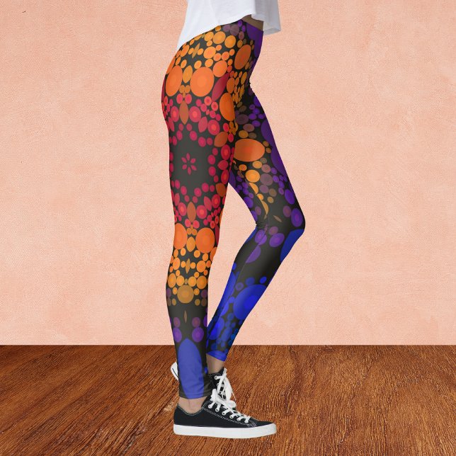 Dot Mandala Blume Gelb Lila und blau Leggings (Von Creator hochgeladen)