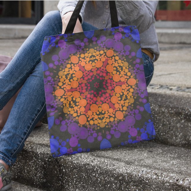 Dot Mandala Blume Gelb Lila und blau Tasche (Von Creator hochgeladen)
