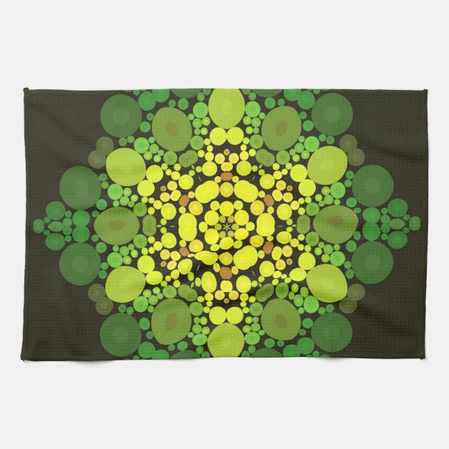 Dot Mandala Blume Gelb und Grün Geschirrtuch (Horizontal)
