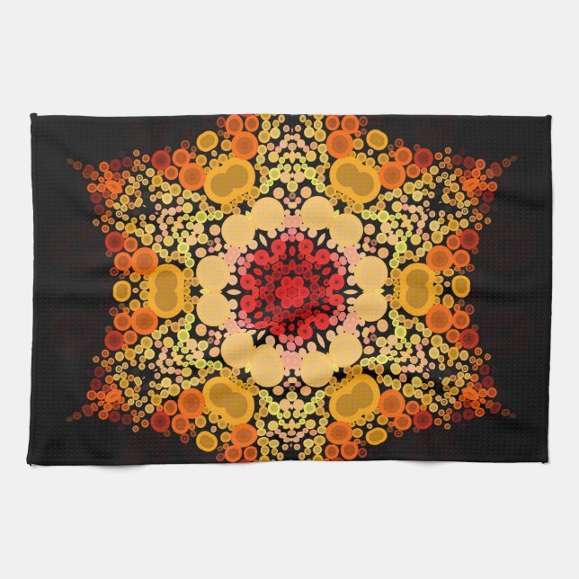 Dot Mandala Blume Gelb und Rot Geschirrtuch (Horizontal)