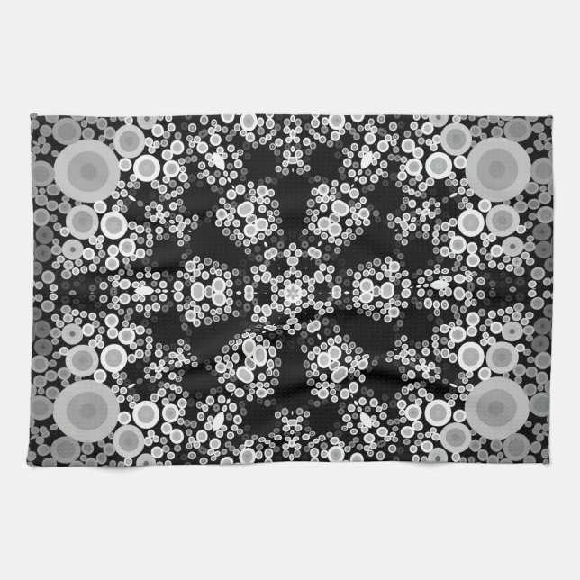 Dot Mandala Blume Grau und Schwarz Geschirrtuch (Horizontal)