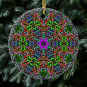 Dot Mandala Blume Green Lila und Orange Keramik Ornament