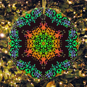 Dot Mandala Blume Green Orange und Blue Keramik Ornament