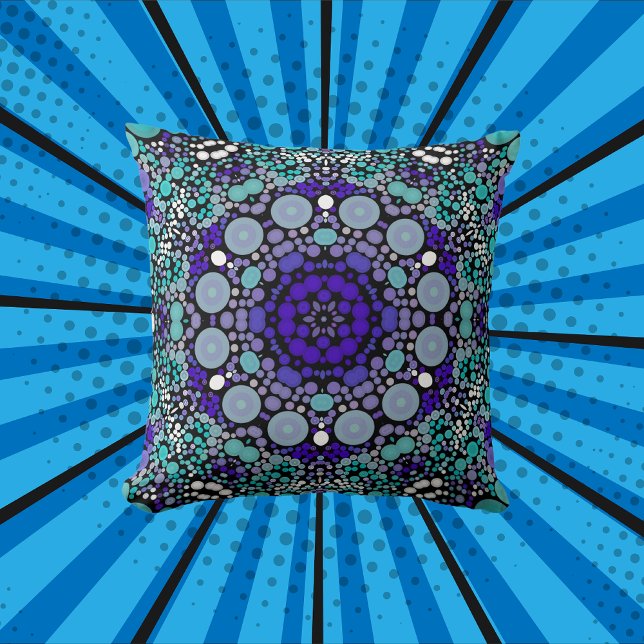 Dot Mandala Blume Lila Blau und Weiß Kissen (Von Creator hochgeladen)
