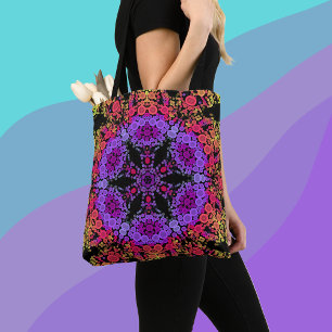 Dot Mandala Blume Lila Orange und Gelb Tasche