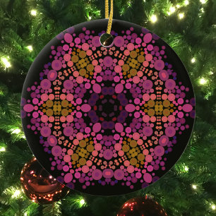 Dot Mandala Blume Rosa Gelb und Schwarz Keramik Ornament