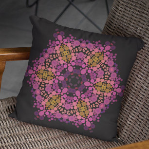 Dot Mandala Blume Rosa Gelb und Schwarz Kissen