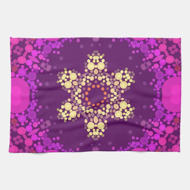 Dot Mandala Blume Rosa und Gelb Geschirrtuch (Horizontal)