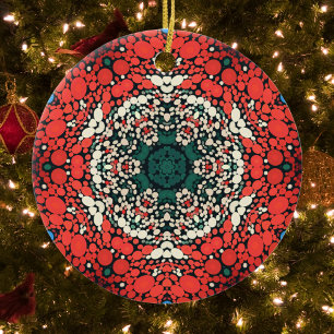 Dot Mandala Red White Blue und Green Keramik Ornament