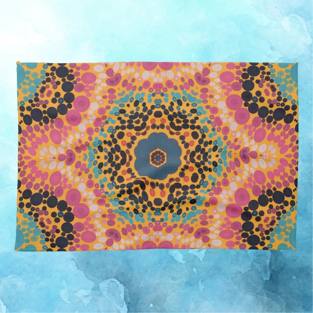 Dot Mandala Rosa Blau Schwarz und Gelb Geschirrtuch (Von Creator hochgeladen)