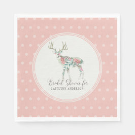 Dot Pattern Boho Floral Deer w Antlers Pink Roses Serviette