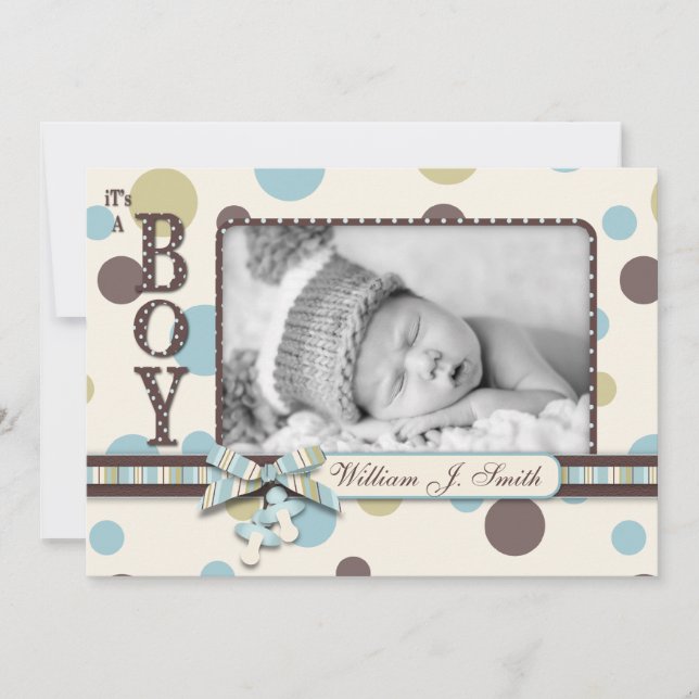 Dot Print mit 3D-Look Bow Birth Ankündigung (Vorderseite)