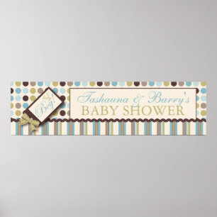 Dot & Stripe Baby Shower Banner Boy Poster