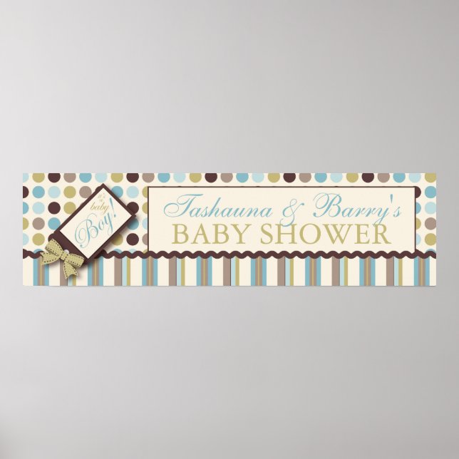 Dot & Stripe Baby Shower Banner Boy Poster (Vorne)