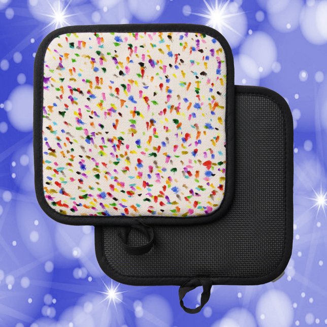 Dots Abstraktes Farbmuster Topflappen (A fun pot holder with a colorful abstract dot design)