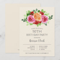 Dots d'aquarelle florale Invitations d'anniversair