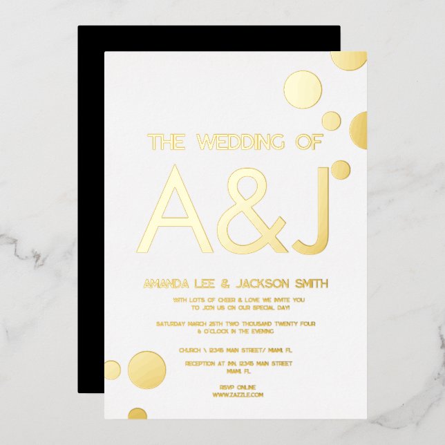 Dots d'or blanc moderne Mariage Invitation à huile (Recto/Verso)