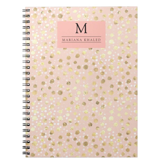 Dots gold Rosa Farbe Farbe Monogram Notizblock (Vorderseite)