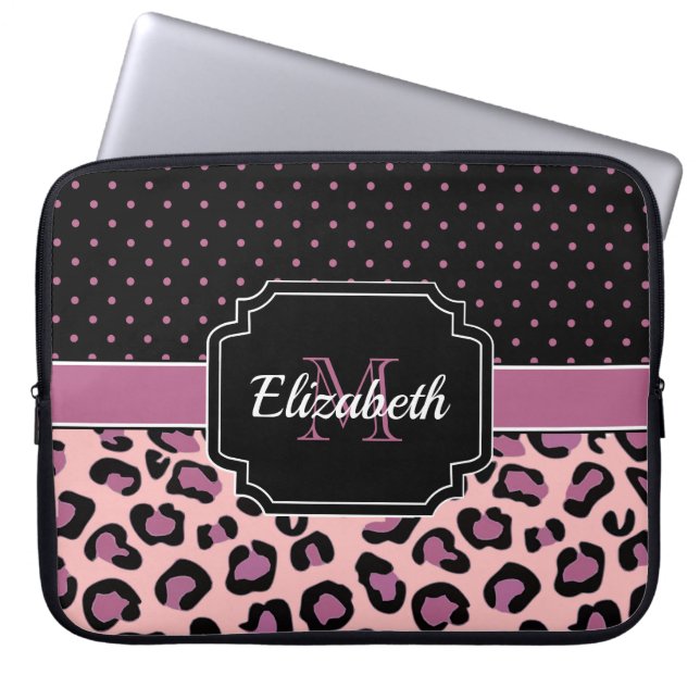 Dots & Leopard Print Laptopschutzhülle (Vorderseite)