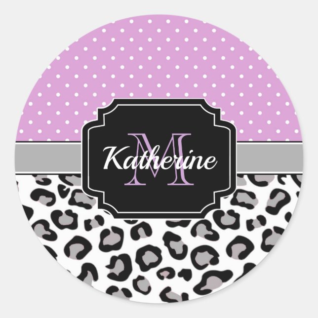 Dots & Leopard Print Runder Aufkleber (Vorderseite)