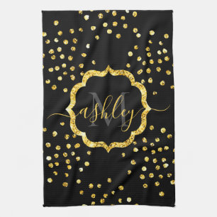 Dots Monogramm für Golden Glitzer Geschirrtuch