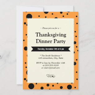 Dots noirs modernes Golden Thanksgiving Invitation