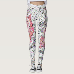 Dots Pointillismus Kreise Schwarz-weiß rosa Rosa Leggings