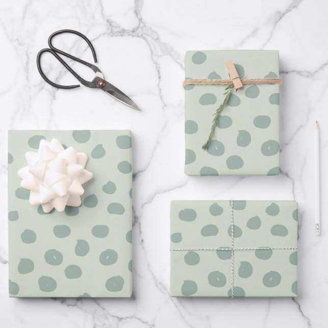 Dots Sage Green Geschenkpapier Set (Vorderseite)