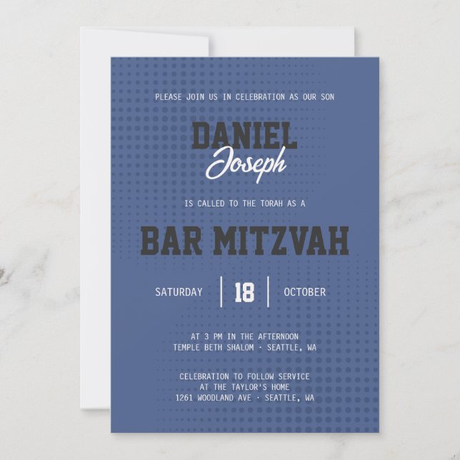 Dots Sport Blue Bar Mitzvah Einladung (Vorderseite)