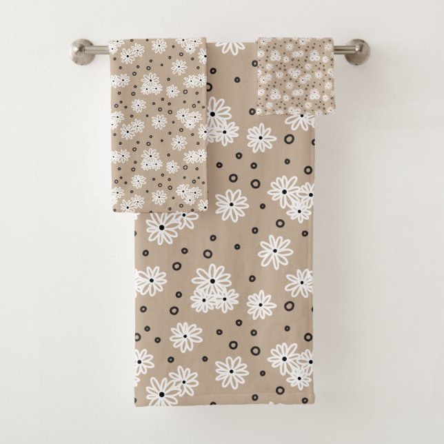 Dots - Taupe, Schwarz und Weiß Badhandtuch Set (Insitu)