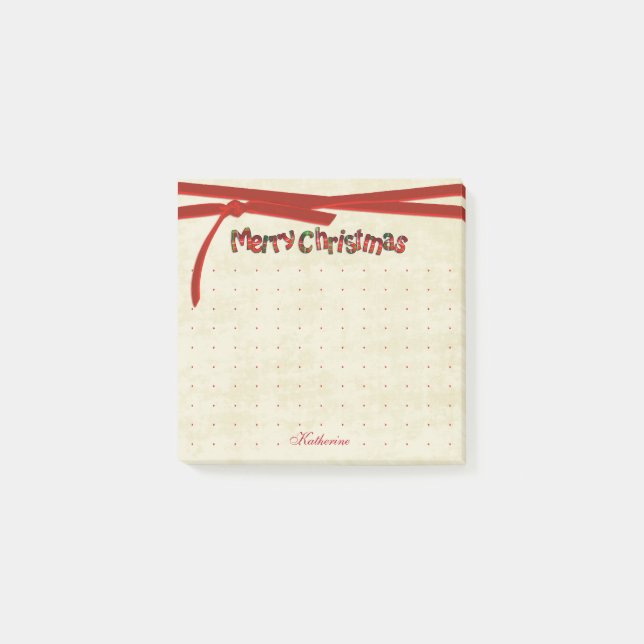 Dotted Merry Christmas Tartan Muster Typografie Post-it Klebezettel (Vorderseite)
