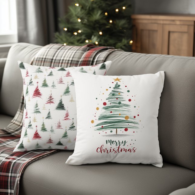 Dotted Minimalist Brushstroke Christmas Tree Kissen (Von Creator hochgeladen)