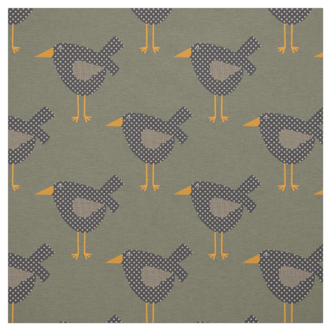 Dotted prim Black Crows on Dark Green Brown Stoff (Muster)