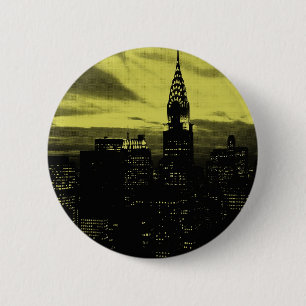 Dotted Yellow Black New York City Button