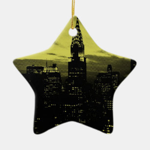 Dotted Yellow Black New York City Keramikornament