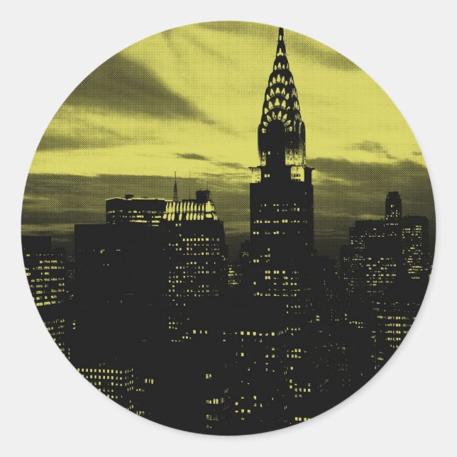 Dotted Yellow Black New York City Runder Aufkleber (Vorderseite)