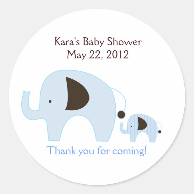 Dottie Elephant Blue Baby Showaufkleber Runder Aufkleber (Vorderseite)