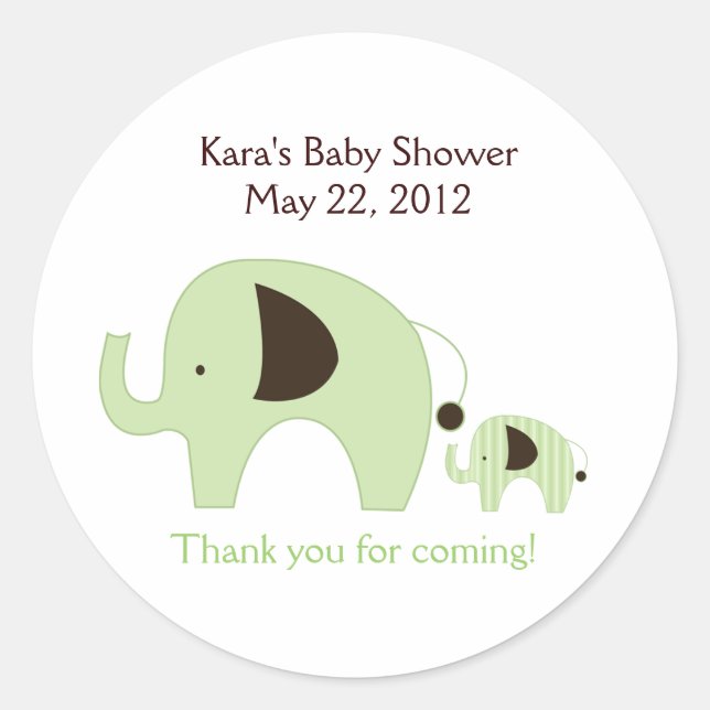 Dottie Elephant Green Baby Showaufkleber Runder Aufkleber (Vorderseite)