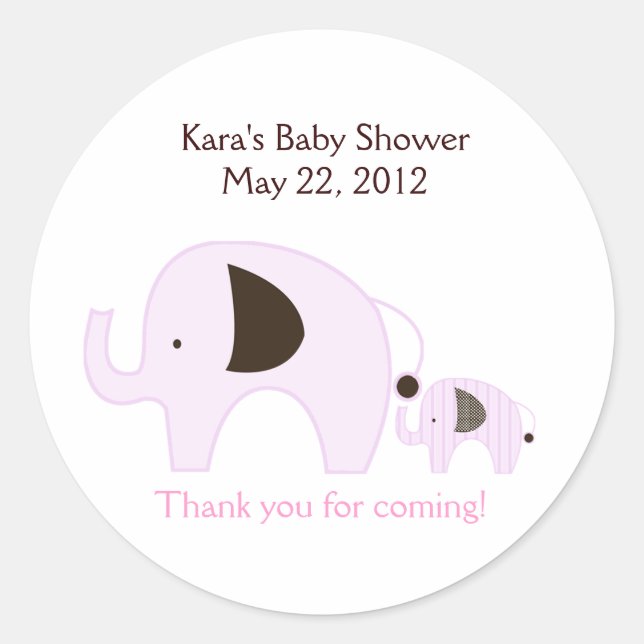Dottie Elephant Pink Baby Showaufkleber Runder Aufkleber (Vorderseite)