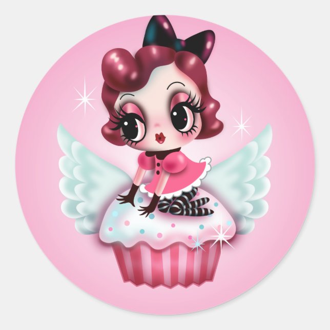 Dottie fährt einen fliegenden Cupcake! Runder Aufkleber (Vorderseite)