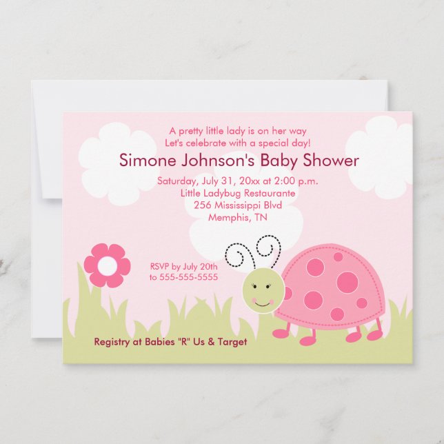 Dottie Ladybug Girl Babydusche Einladung 4x6 (Vorderseite)