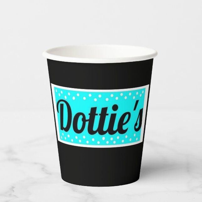 Dottie's Store Logopapier Cups (Schwarz & Aqua) Pappbecher (Vorderseite)