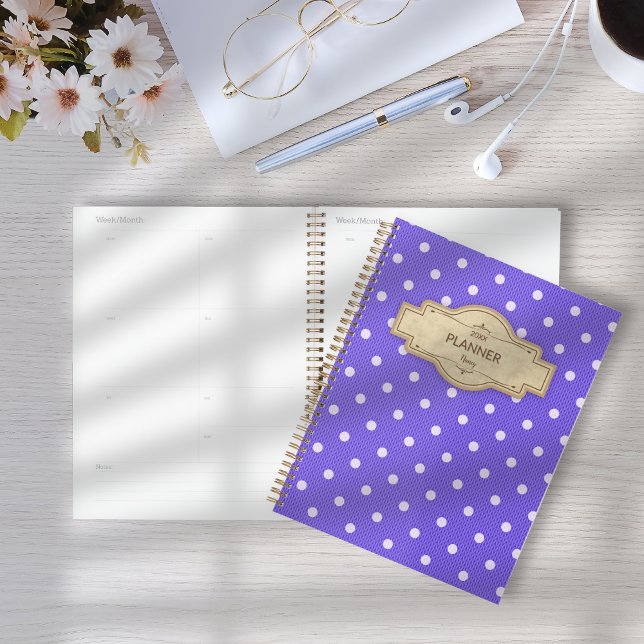 Dotty Delft Purple (Dotty Delight Purple Planner on a desk.)