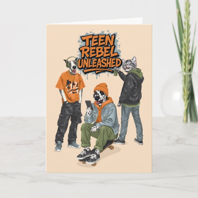 Dotty Dog Teen Rebel Unleashed Graffiti Birthday Karte (Vorderseite)