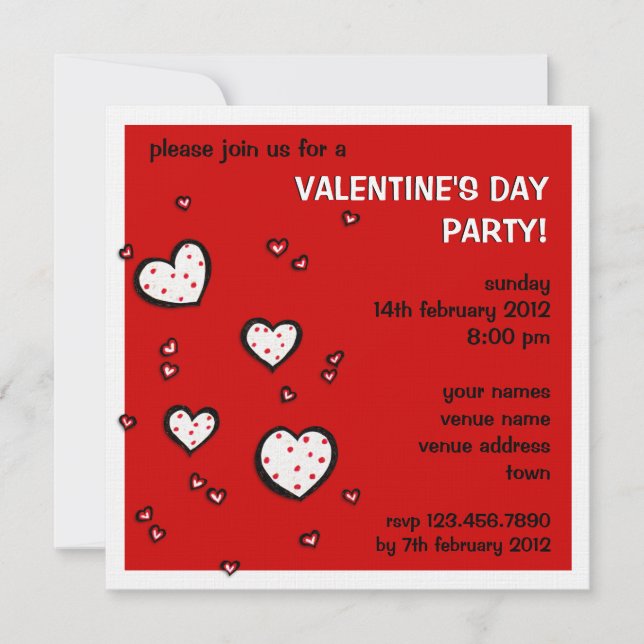 Dotty Hearts Red Valentine's Day Party Einladung (Vorderseite)